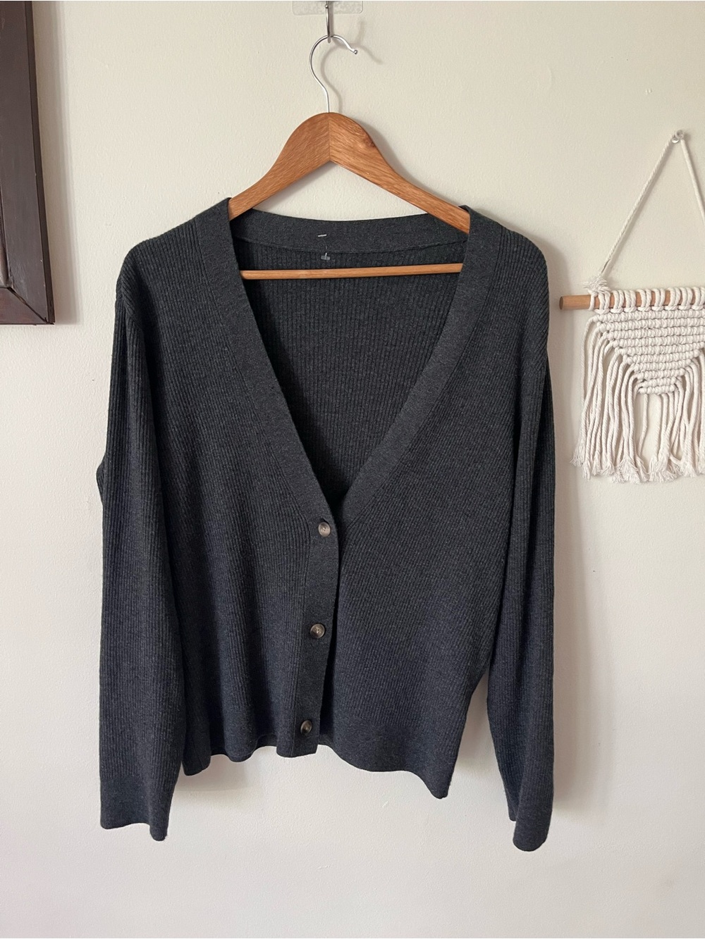Uniqlo Charcoal V-Neck Button Cardigan Sweater-Large